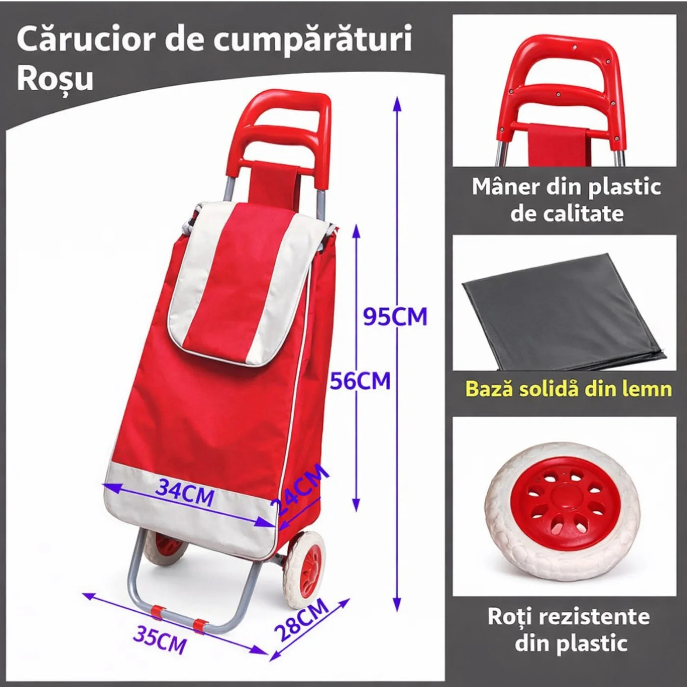 Carucior Cumparaturi 2 Roti | Pliabil | 42L | Termoizolant | 97 cm | Culori Aleator
