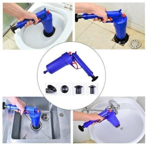 Pompa cu aer comprimat cu 4 accesorii pentru desfundat tevile de la chiuvete, cada, dus si toalete