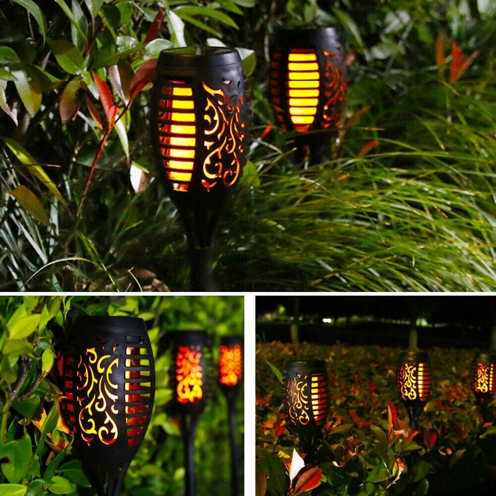 Set 4 x Lampa solara tip torta cu efect flacara, 12 LED-uri,