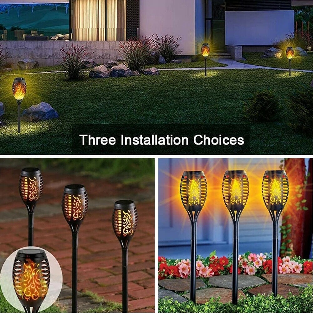 Set 4 x Lampa solara tip torta cu efect flacara, 12 LED-uri,