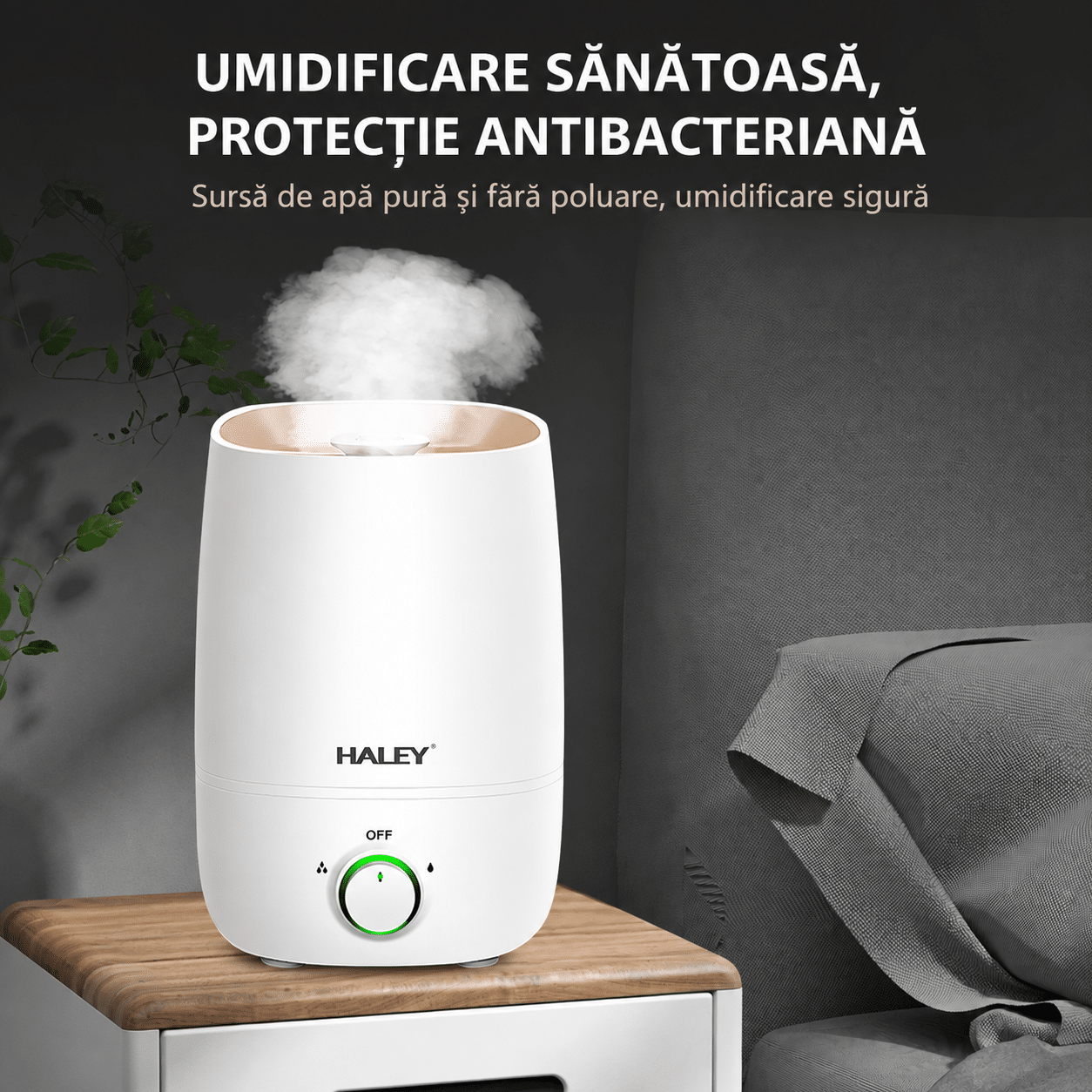 Umidificator De Aer Haley HY-3100, 5L, 1000W, Umidificare 360°, Reglare Continuă a Ceții, Rezervor Mare