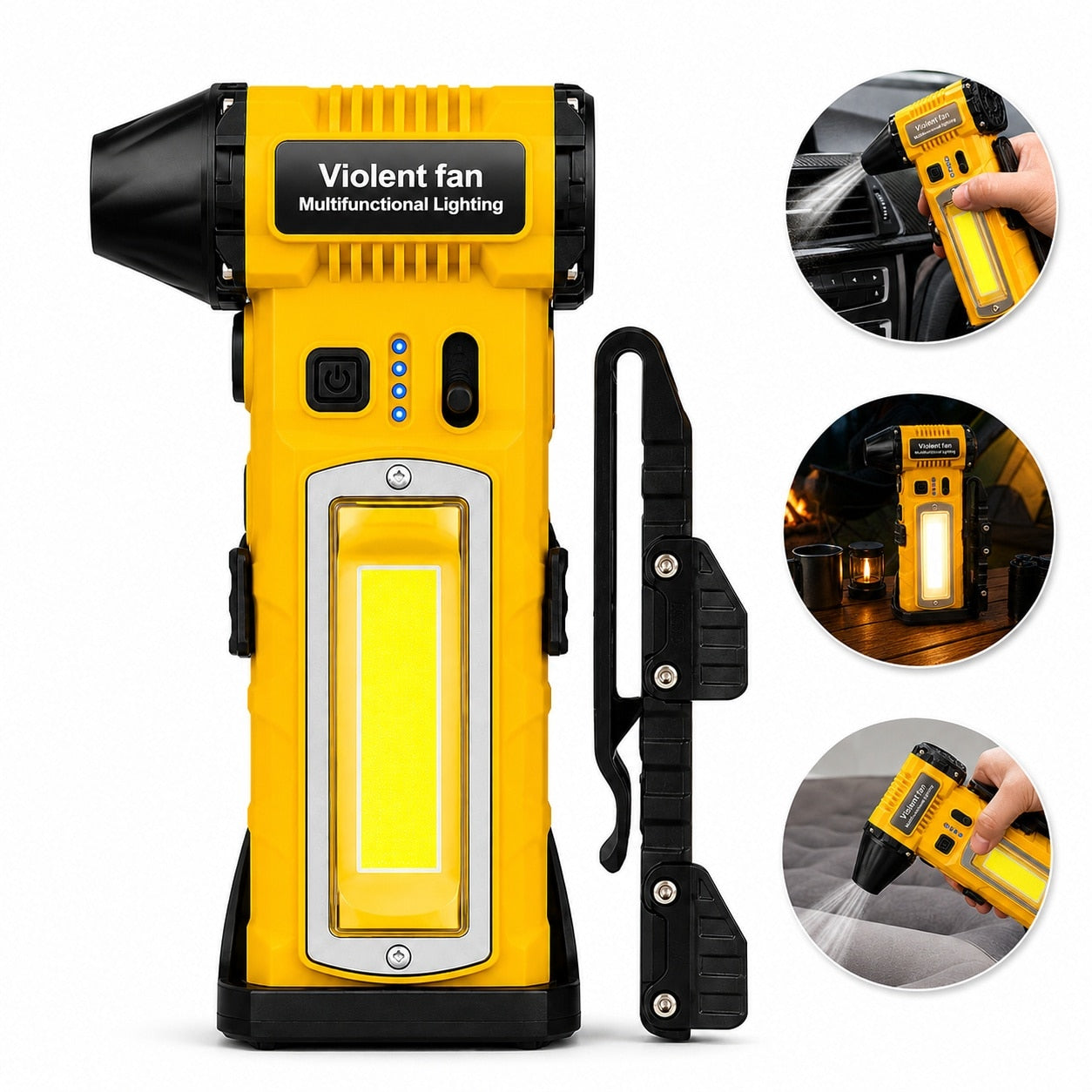Suflanta Aer Comprimat Portabila 4 in 1 Pexor, Functie Aspirate, Turbo Fan 140000 RPM, 4 Trepte Putere, Baterie 8000 mAh, Incarcare USB-C, Motor Fara Perii, Galben-Negru