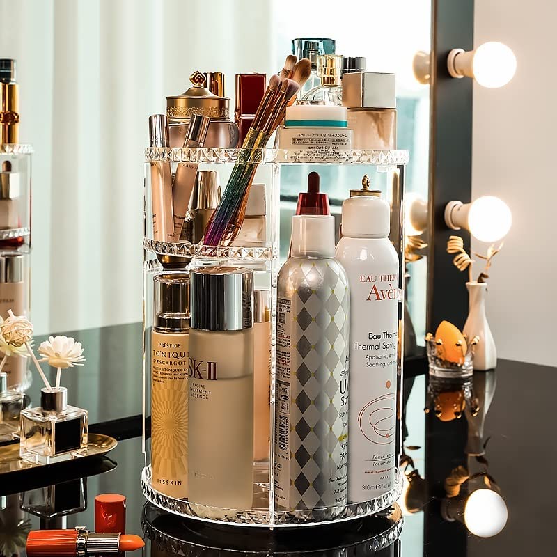 Organizator de produse cosmetice si ingrijire personala, rotativ 360 de grade, din material rezistent, transparent